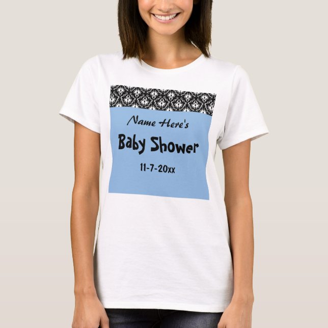 T-shirts Chá de fraldas azul, preto e branco (Frente)