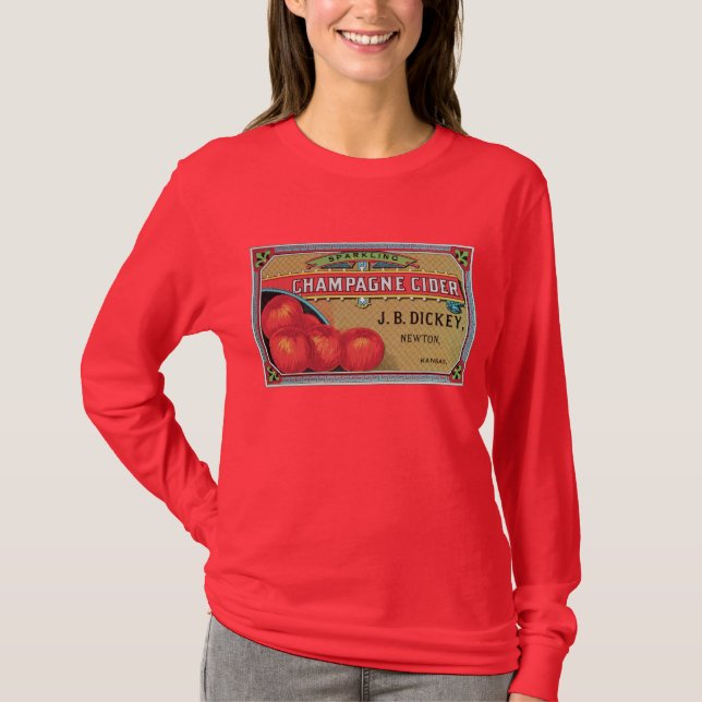 T-shirts Champanhe Cider Vintage Apple Art (Frente)