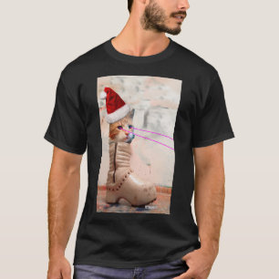 T-shirts CHAPÉU do PAPAI NOEL do gato do teclado no t-shir
