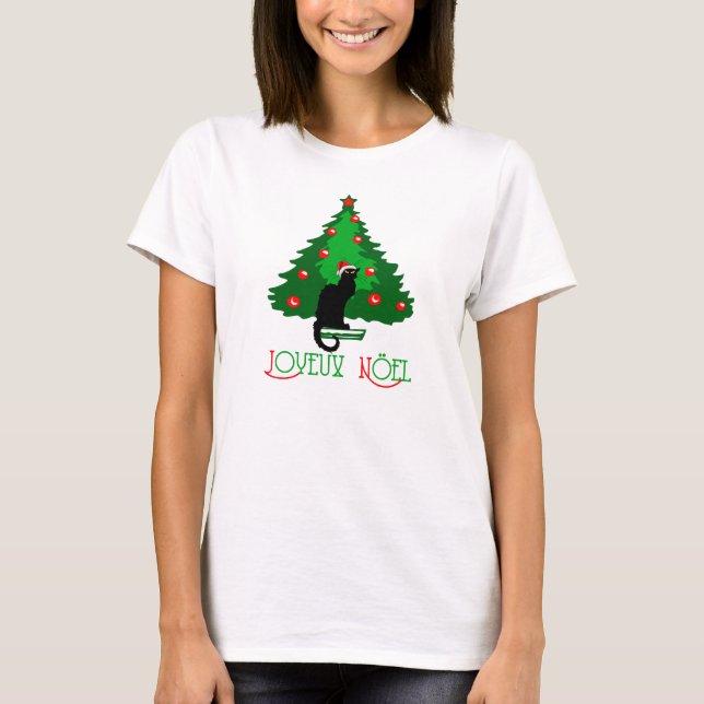 T-shirts Chat Noir Joyeux Noel (Frente)