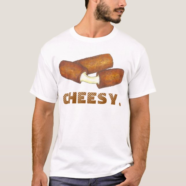 T-shirts Chesy Mozzarella Cheese Sticks Lixo Comida (Frente)