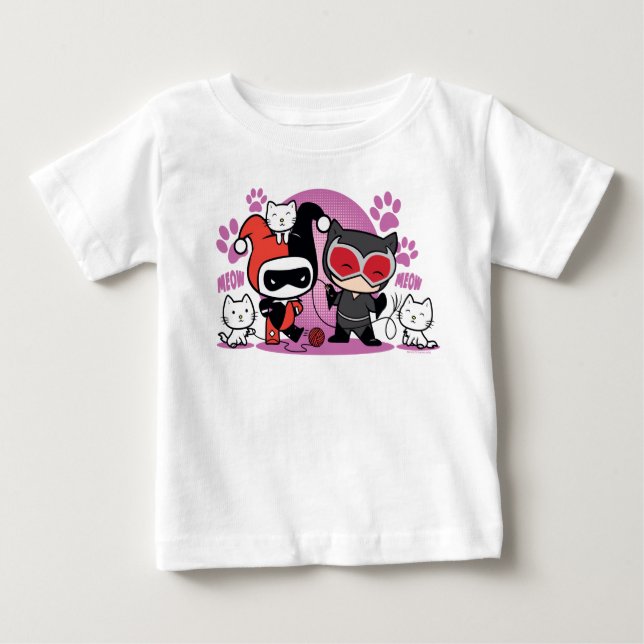 T-shirts Chibi Harley Quinn & Chibi Catman Com Gatos (Frente)
