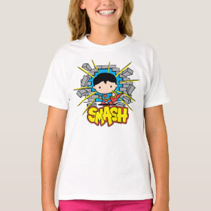 T-shirts Chibi Super-Homem Esmagando Pela Parede De Brick