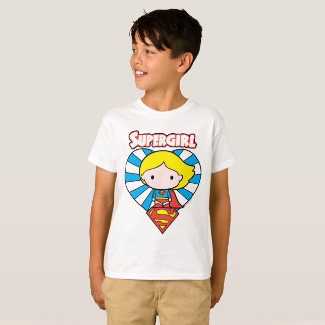 T-shirts Chibi Supergirl Starburst Heart and Logo (Frente Completa)