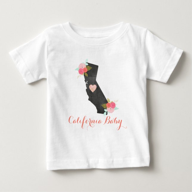T-shirts Chic Monogramas California State & Heart Baby Girl (Frente)