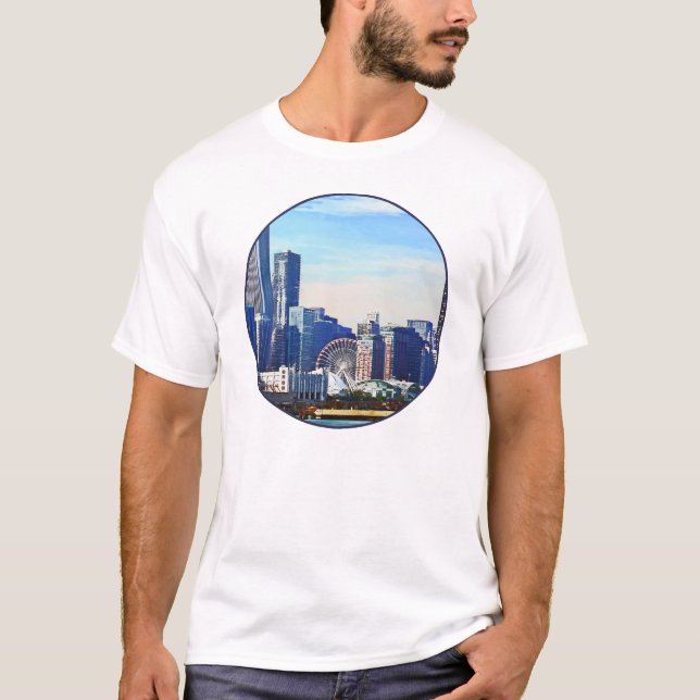 T-shirts Chicago IL - Paisagem de Chicago e Navy Pier (Frente)