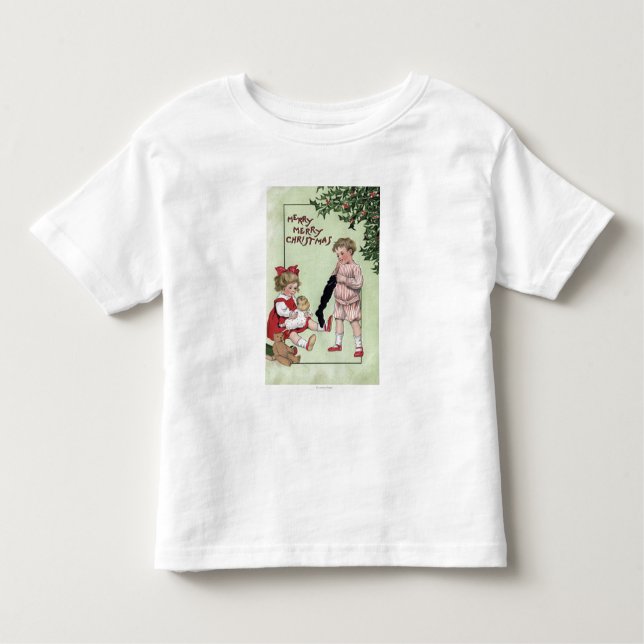 T-shirts ChristmasKids alegre alegre com os brinquedos pela (Frente)