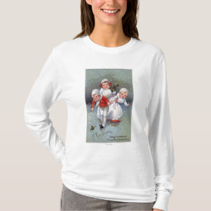 T-shirts ChristmasLittle alegre caçoa o patinagem no gelo