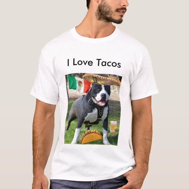 T-shirts chuck3_pitbull, eu amo o Tacos (Frente)