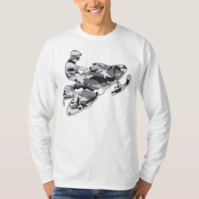 T-shirts Cinza Camo traçado em cópia negra (Frente)
