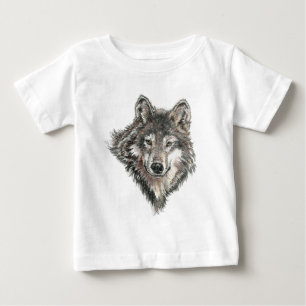 T-shirts Cinza de aquarelas Wolf Animal Nature lobo selvage
