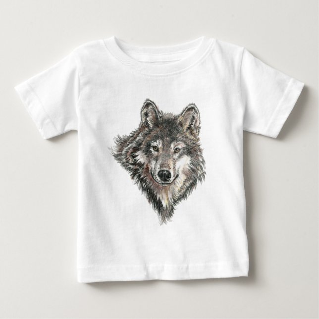 T-shirts Cinza de aquarelas Wolf Animal Nature lobo selvage (Frente)