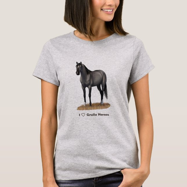 T-shirts Cinza Grulla Quarter Horse Stallion (Frente)