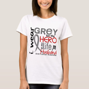 T-shirts Cinza para meu cancro cerebral do marido do herói
