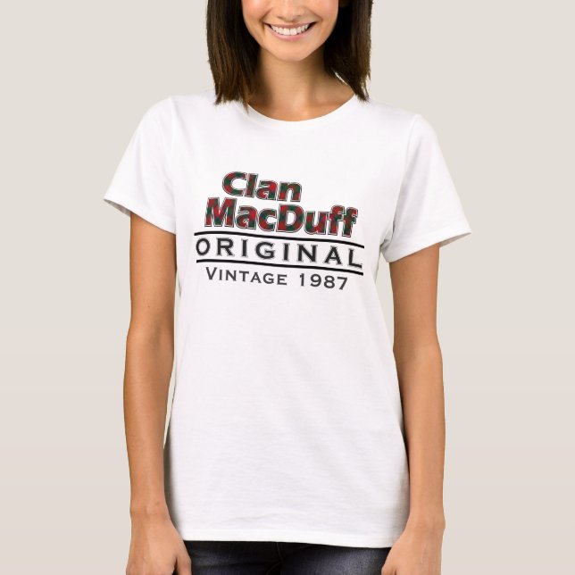 T-shirts Clan MacDuff Vintage Personalize seu aniversário (Frente)