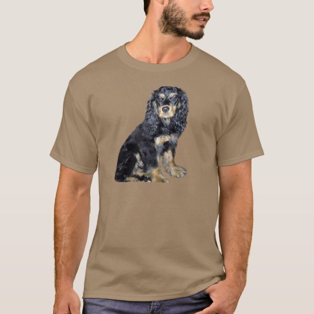 T-shirts Cocker Spaniel (preto e bronzeado) (Frente)