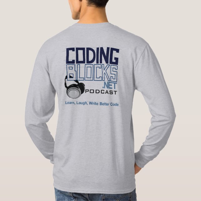 T-shirts Codificando a mascote do Podcast dos blocos com os (Verso)