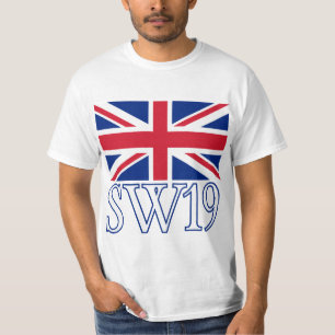 T-shirts Código postal Londres SW19 com Union Jack