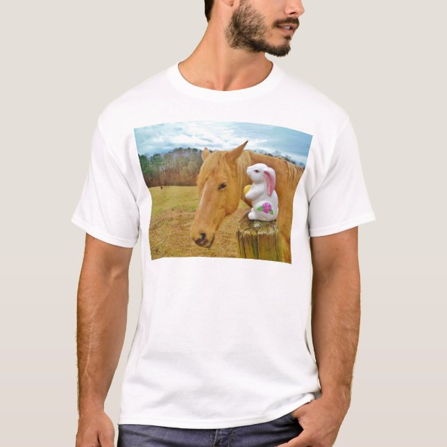 T-shirts Coelho branco e cavalo amarelo loiro (Frente)
