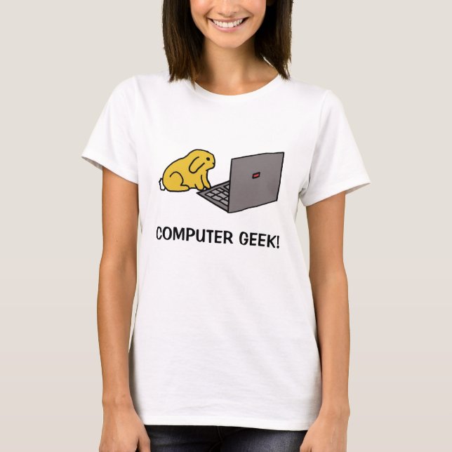 T-shirts coelho no laptop, GEEK COMPUTADOR! (Frente)