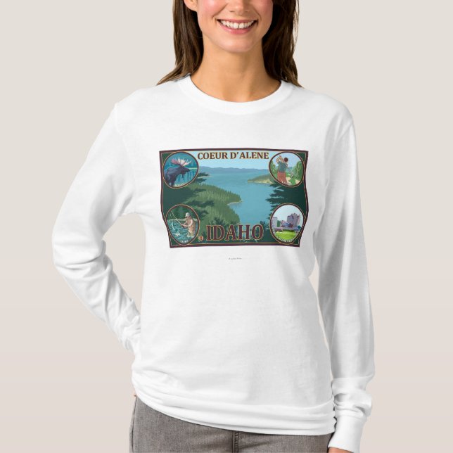 T-shirts Coeur D'Alene, poster de viagens de IdahoScenic (Frente)