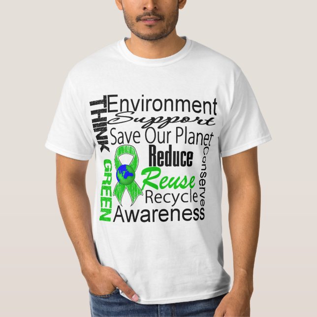 T-shirts Colagem do ambiente do pense verde (Frente)