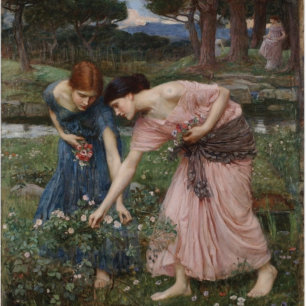 T-shirts Coletando Flores por John Waterhouse