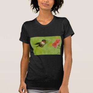 T-shirts colibri Rubi-throated (homem) com rosa do petúnia