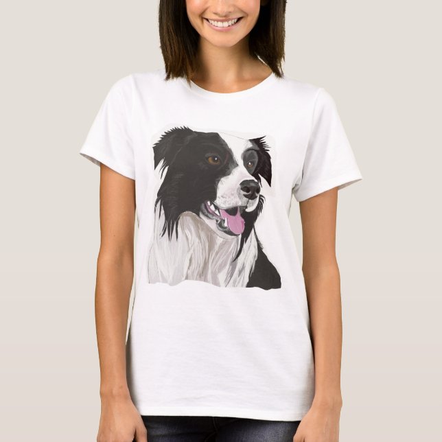 T-shirts Collie Preto e Branco com olhos castanhos (Frente)