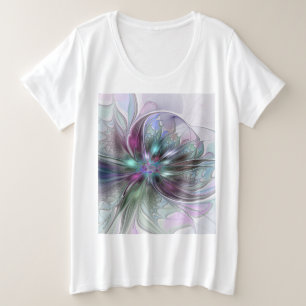 T-shirts Colorida Fantasy Abstrato Moderna Flor Fractal