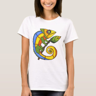 T-shirts Colorida Lizard em uma Ramificação
