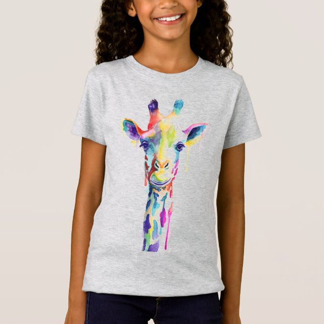 T-Shirts Coloridas por Raparigas - Girafa Multicol (Frente)