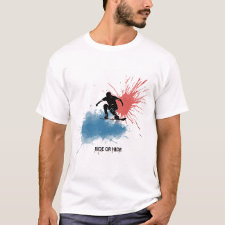 T-shirts com um homem a saltar num snowboard.