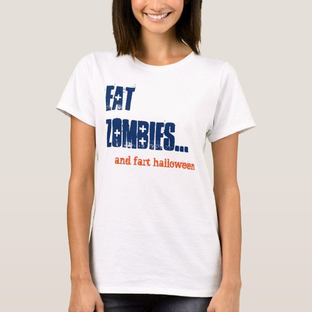 T-shirts Coma Zombies e Fart Halloween Comédia Engraçada (Frente)
