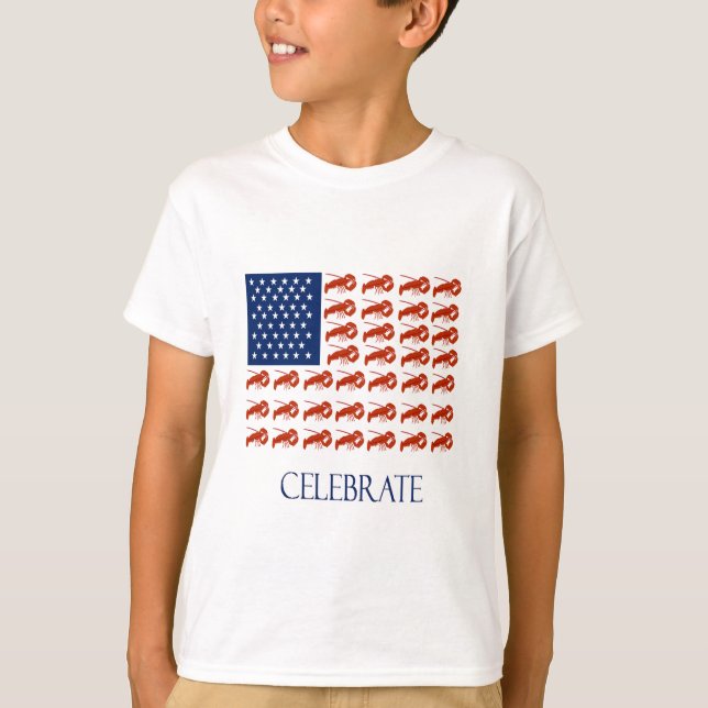 T-shirts Comemore a lagosta da bandeira americana (Frente)