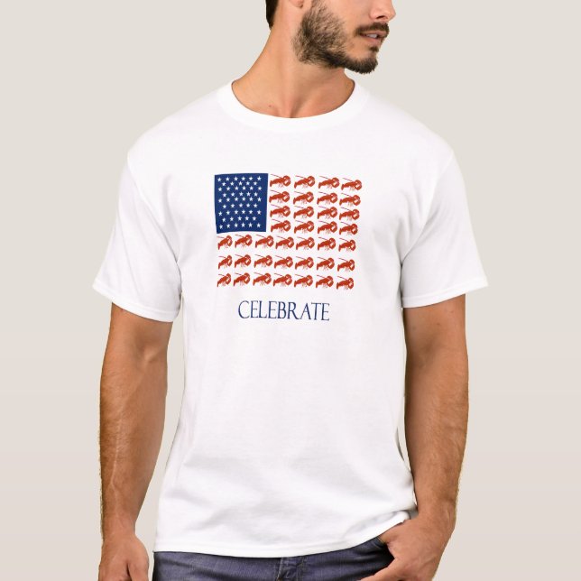 T-shirts Comemore a lagosta da bandeira americana (Frente)