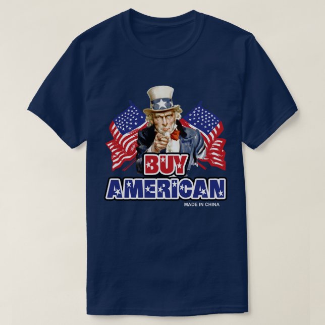 T-shirts Comprar Americano ( Made In China ) - Piada Engraç (Frente do Design)