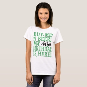 T-shirts Compre-me uma Cerveja 40º Aniversário Texto Preto