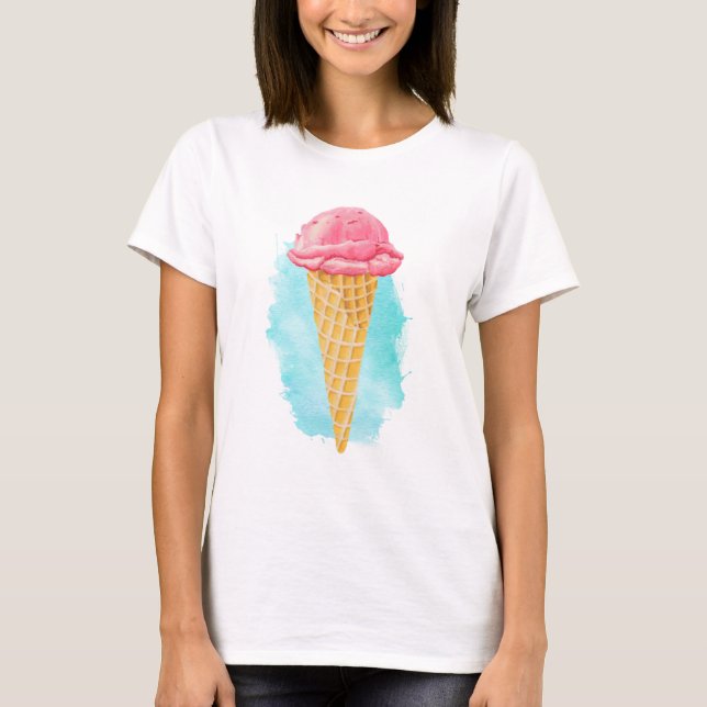 T-shirts Cone De sorvete Com Um Splatter De Tinta Azul (Frente)