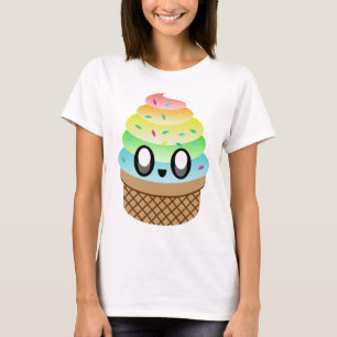 T-shirts Cone do arco-íris do sorvete de Kawaii