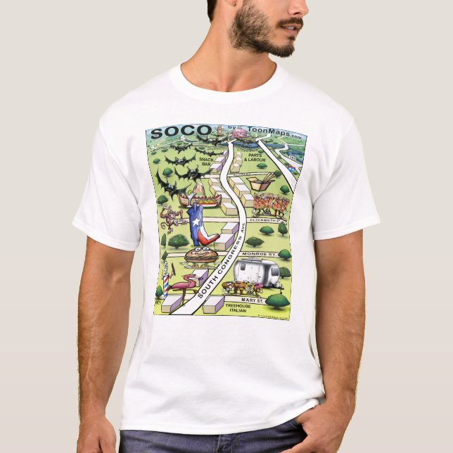 T-shirts Congresso do Sul Ave Mapa de Cartoons ATX (Frente)