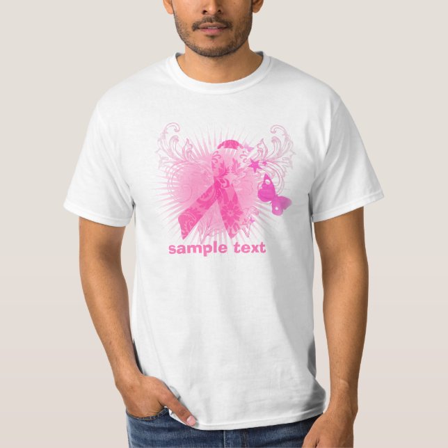 T-shirts Consciência do Cancer PixDezines, Fita Rosa (Frente)