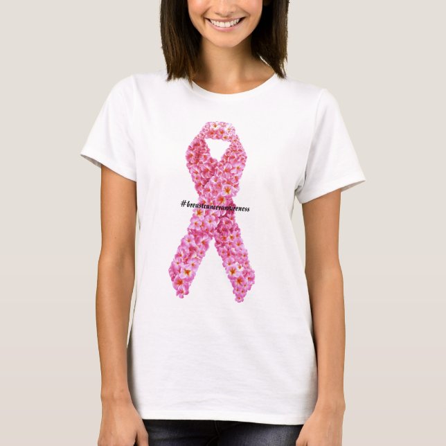 T-shirts #conscienciacancerdemama Laço Rosa de Flores de Ap (Frente)