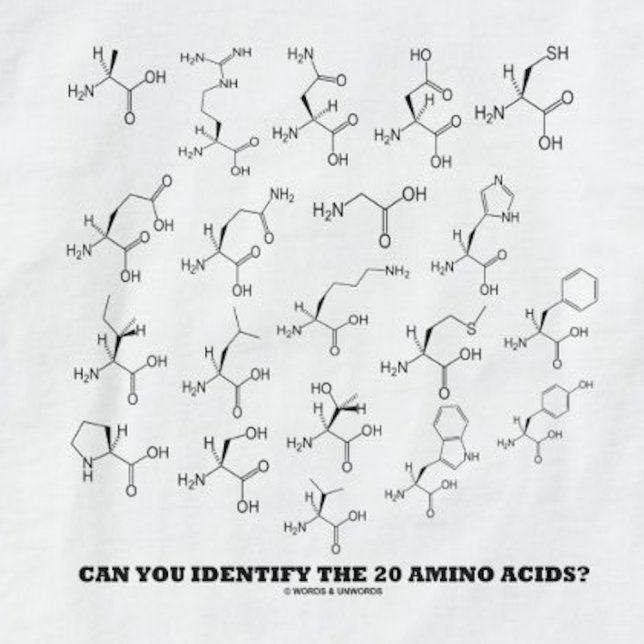 T-shirts Consegue Identificar Os 20 Aminoácidos? Química (Tee featuring the scientific query "Can You Identify The 20 Amino Acids?")