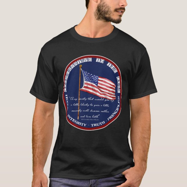 T-shirts Conservador ao núcleo - liberdade Ben Franklin (Frente)