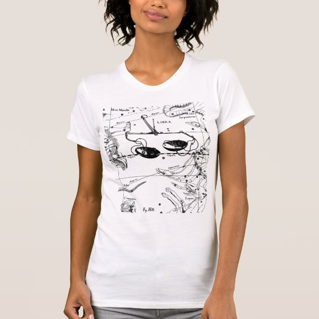 T-shirts Constelação Hevelius do Libra 1690 estilos de (Frente)