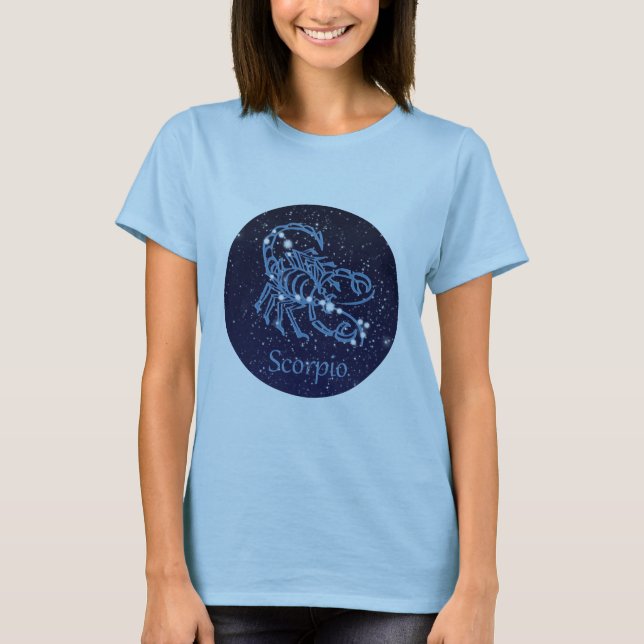 T-shirts Constelação Scorpio e Sinal Zodiac com Estrelas (Frente)