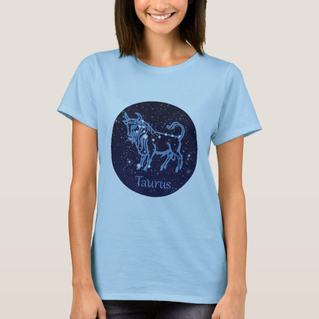 T-shirts Constelação Taurus e Sinal Zodíaco com Estrelas (Frente)