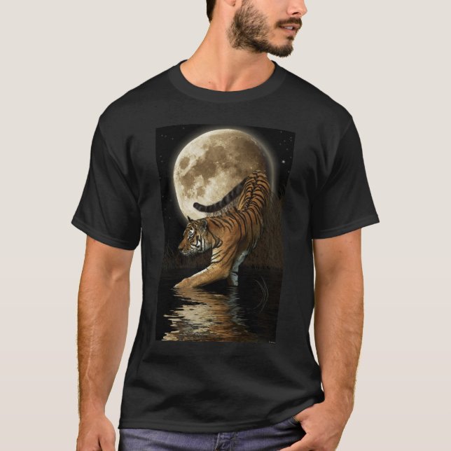 T-shirts Contos-luz ~ Tigre Caça em Camisa-Lua (Frente)