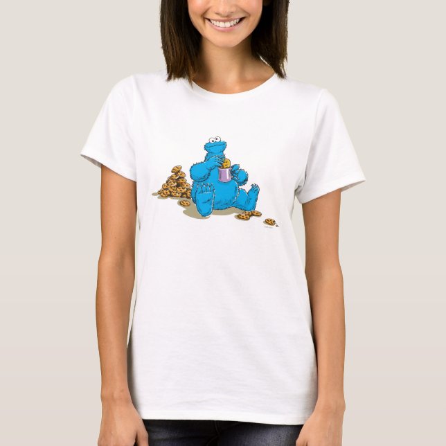 T-shirts Cookie Monster Vintage Comendo Cookies (Frente)